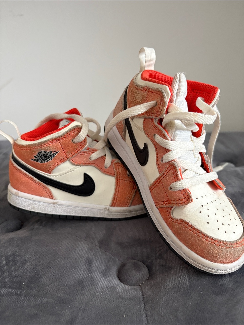 Nike Kids Coral and White High-Top Sneakers with Black Swoosh